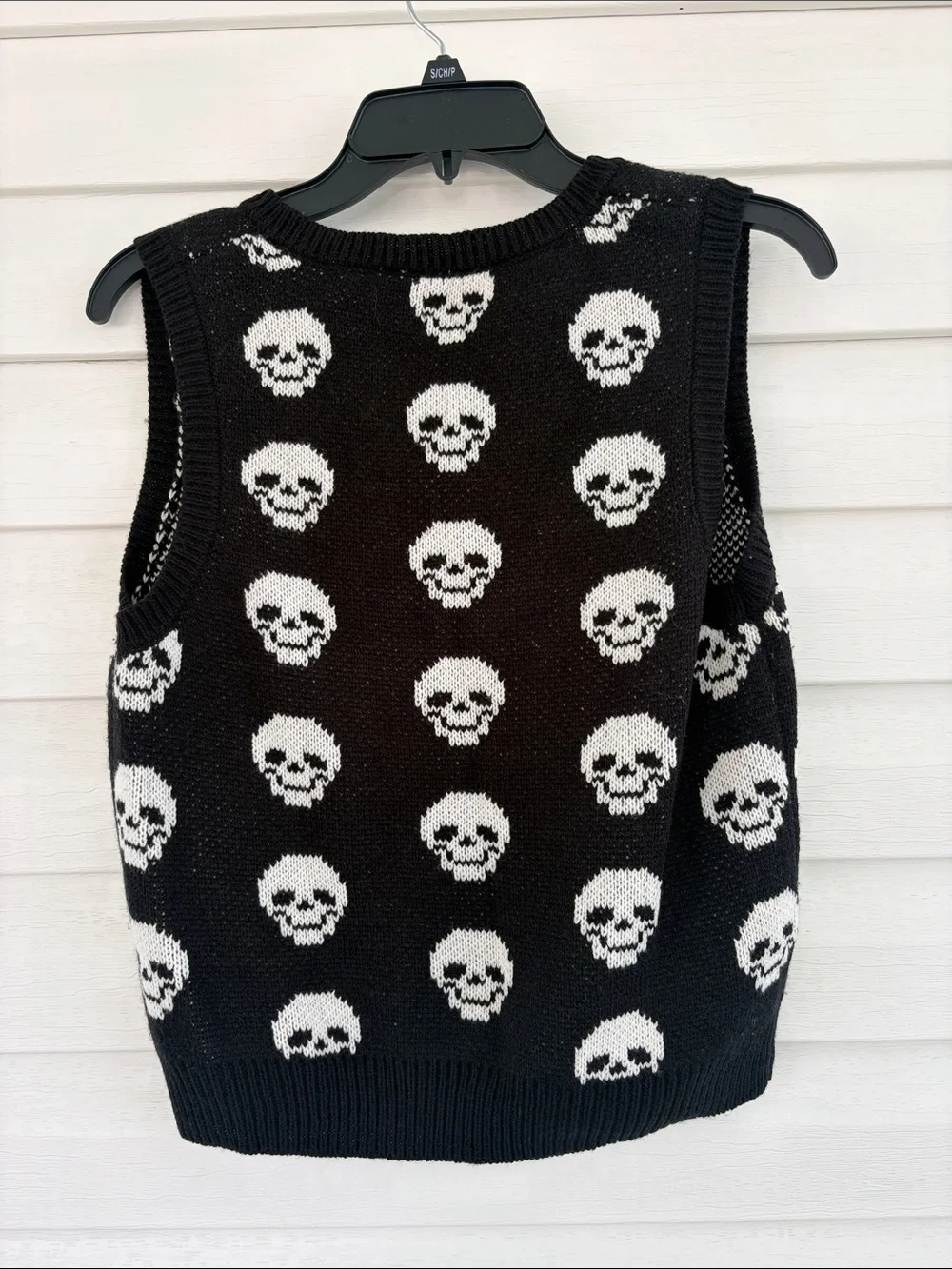 Black Skull Sweater Vest Goth Grunge Emo Punk Alt Y2K Skeleton Knit Whimsigoth - Picture 4 of 7
